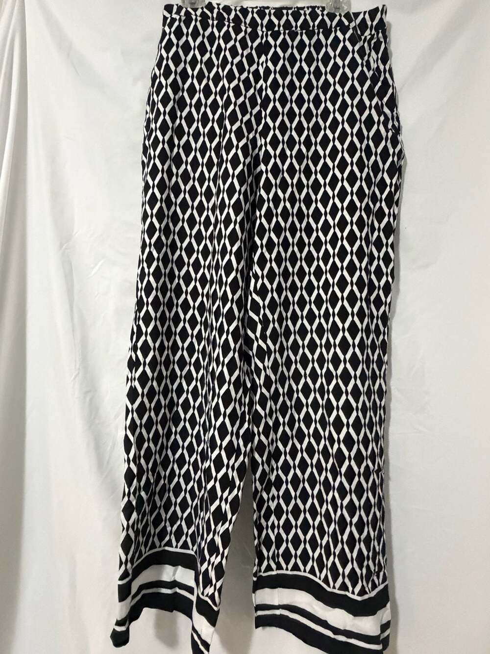 Meg & Margot Geometric Pants Size L Black White Wide Leg